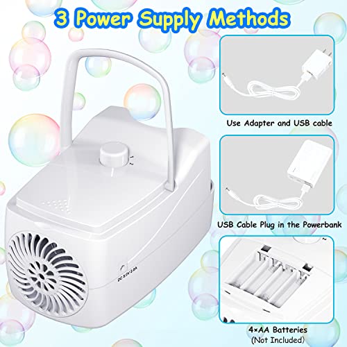 Bubble Machine Automatic Bubble Blower, 10000+ Bubbles Per Minute With 2 Speeds, 8 Wands Bubble Maker, Plug-In Or Batteries Bubbles Summer Toys For Outdoor Indoor Party Birthday (White) #TOP3