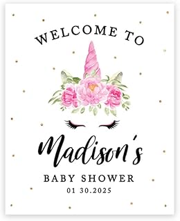 Andaz Press Custom Large Baby Shower Canvas Welcome Sign, 16 x 20 Inches, Watercolor Unicorn, Guestbook Alternative, Personalized Sign Our Canvas, for Unicorn Baby Shower, Baby Sprinkle Theme