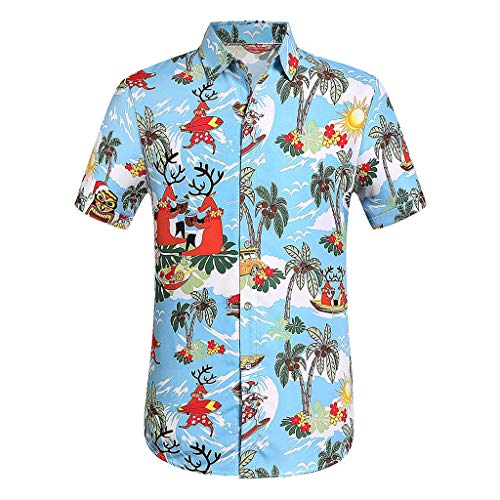 YEBIRAL Hort Leeve básico Polo Hirt con los botones, hawaiano Hirt, fruta de la impresión floral, Tops formales para Hombres Blue-2 L