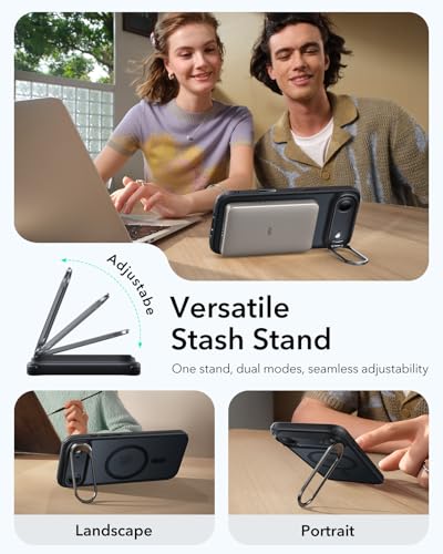 Image of ESR for iPhone Air Case with Stash Stand, Camera Control Cover Compatible with MagSafe, Military-Grade Drop Protection Magnetic Phone Case for iPhone Air, Scratch-Resistant Back Cover,Frosted Black