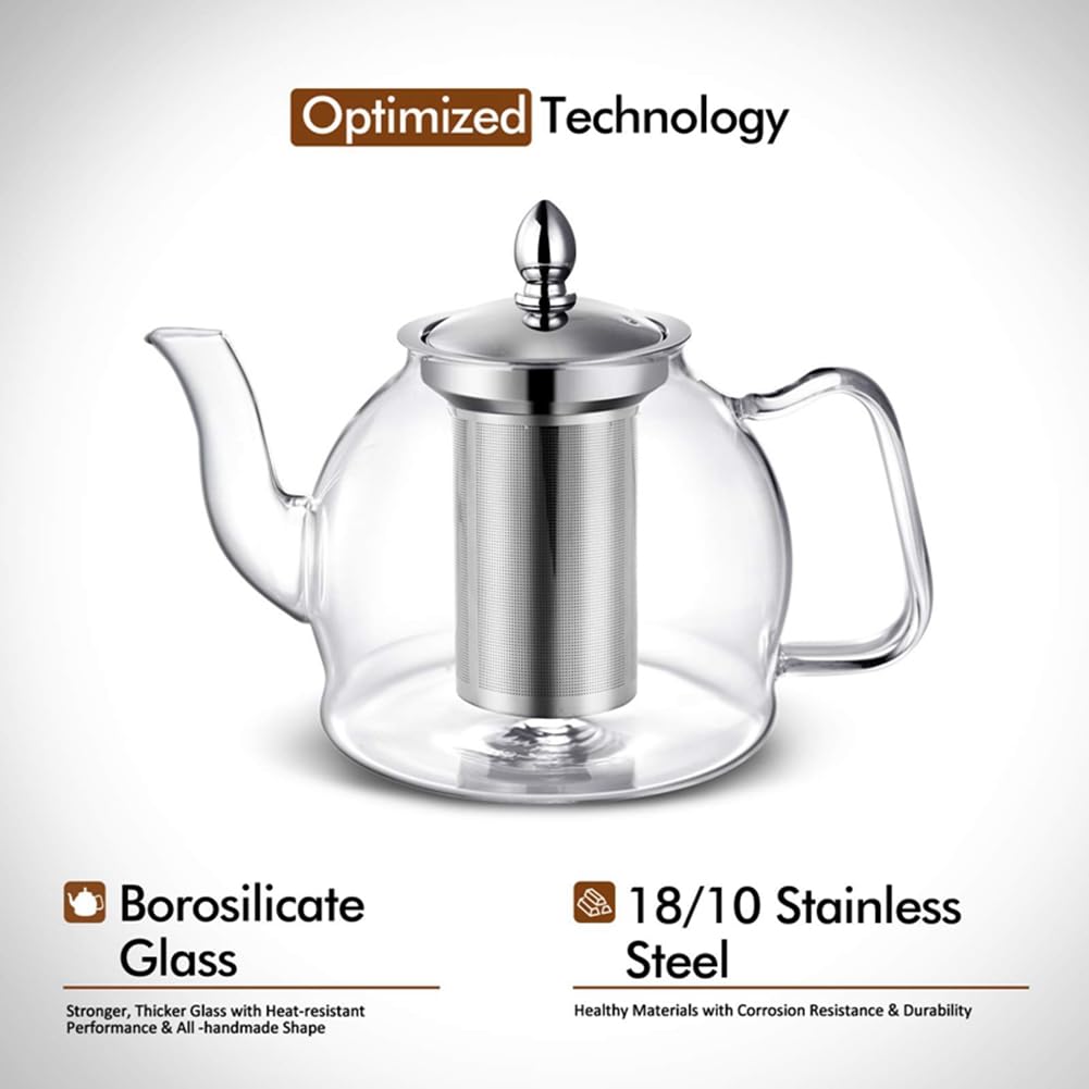 Teiera in vetro da 1000 ml con infusore rimovibile