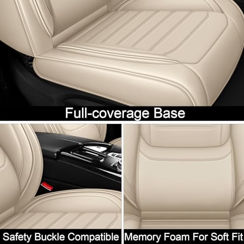 Image of Car Seat Covers Fit for Chevrolet Tahoe 1995-2025, Leather Automotive Seat Covers for Trucks, Heavy-Duty Wear Resistant Seat Protectors, Easy to Install, 2 Seats with Pillows, Beige