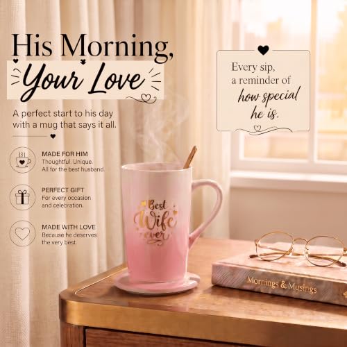 Image of ZAICUS Best Wife Ever Coffee Mug with Lid & Spoon, Ceramic Gift for Wife | Perfect for Coffee, Tea & Daily Use | Romantic Gift for Wife | Home & Office Drinkware