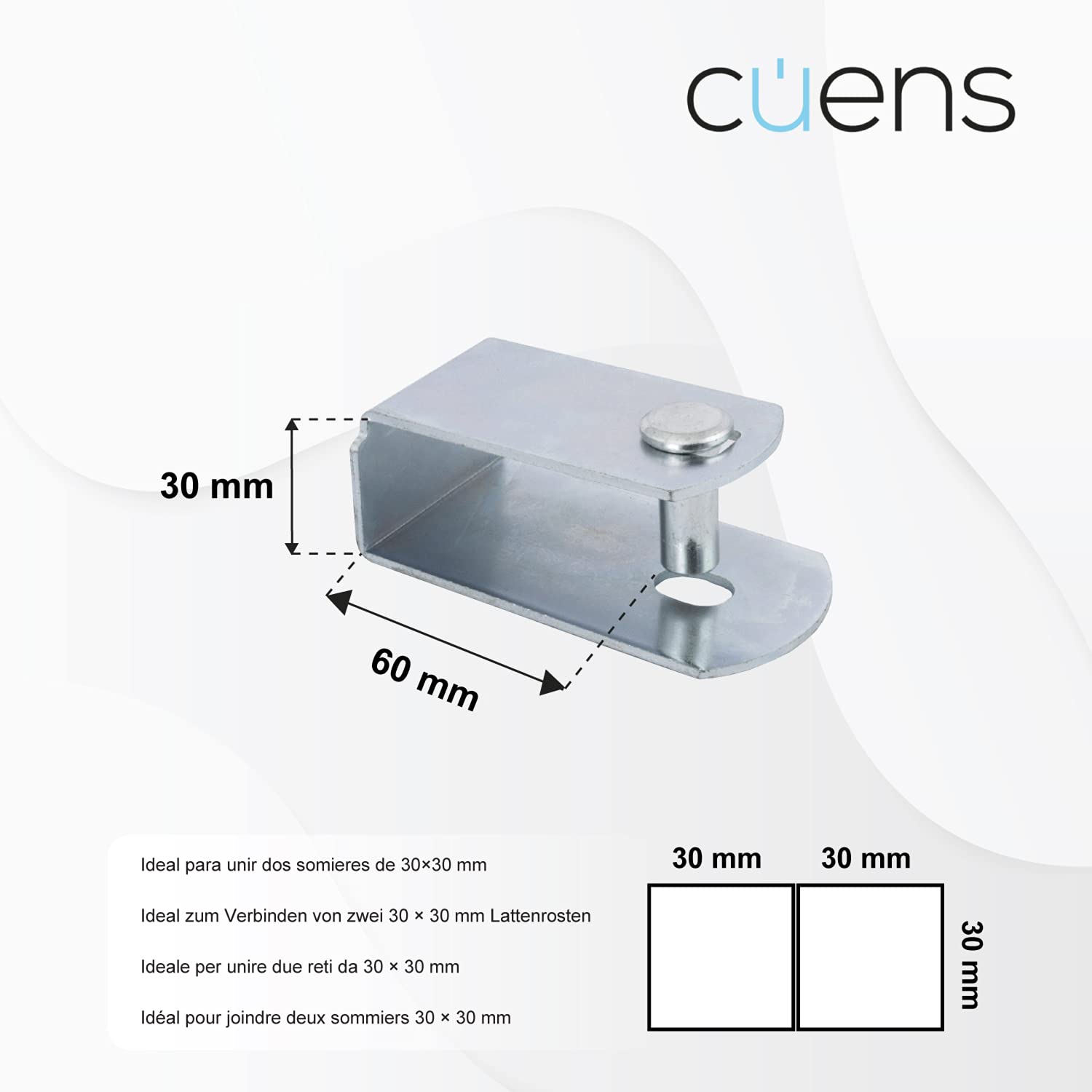 Blister 2 Abrazaderas Gemelas 60 x 30 - Abrazadera Doble Tubo - Abrazadera metálica para Patas Redondas - Cuens