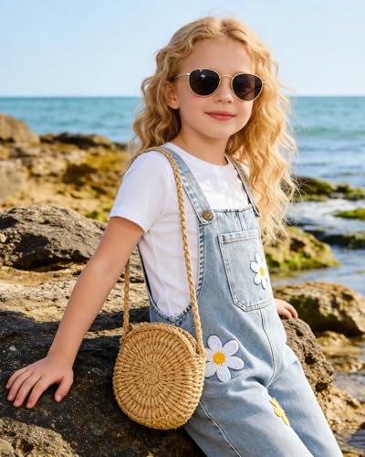 Image of OLMRJKD Toddler Girl Summer Clothes Short Sleeve Denim Overall Jumpsuit with Top Girls Spring Outfits Set