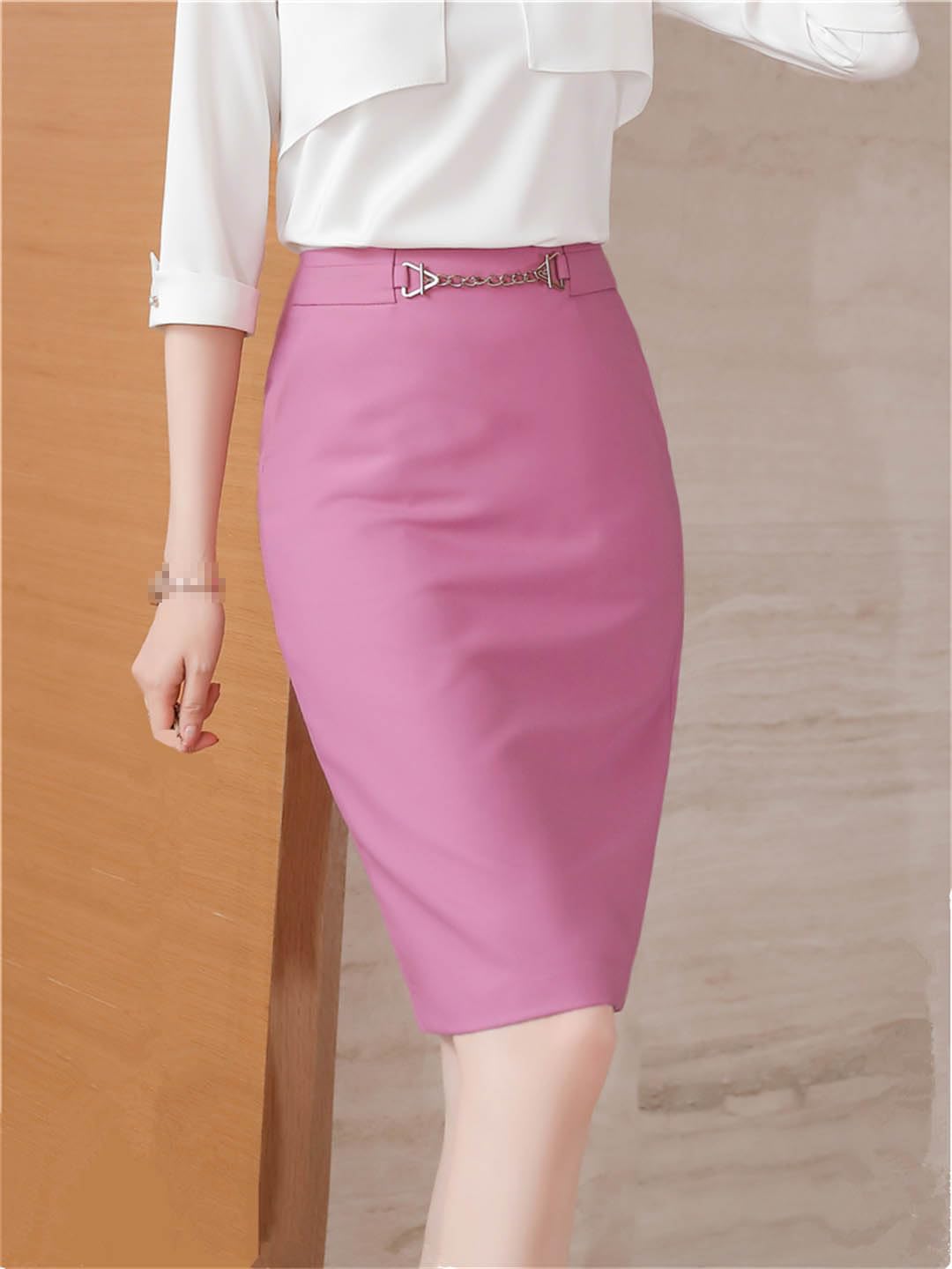 Gonna a tubino da donna, sexy, a vita alta, colore rosa