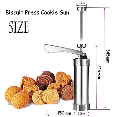 MEIJUBOL Cookie Press Stainless Steel Baking Kit Biscuit Gun with 20 Cookie discs and 4 Icing Tips