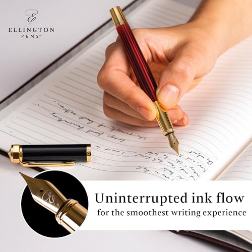 Image of Ellington Pens Luxury Fountain Pen Set - Extra Fine Nib - Includes 3 Ink Cartridges, Refillable Ink Converter, Gift Box-Fountain Pens For Writing, Calligraphy, Journaling, Sketching (Crimson Blend)