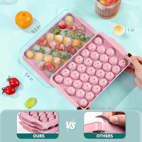 Image of Optish 3 Pack Ice Trays for Freezer, 99 PCS Ice Cube Tray with Lid and Bin, Round Ice Cube Trays for Freezer, Circle Ice Cube Tray for Chilling Drinks (1 inch, Pink)