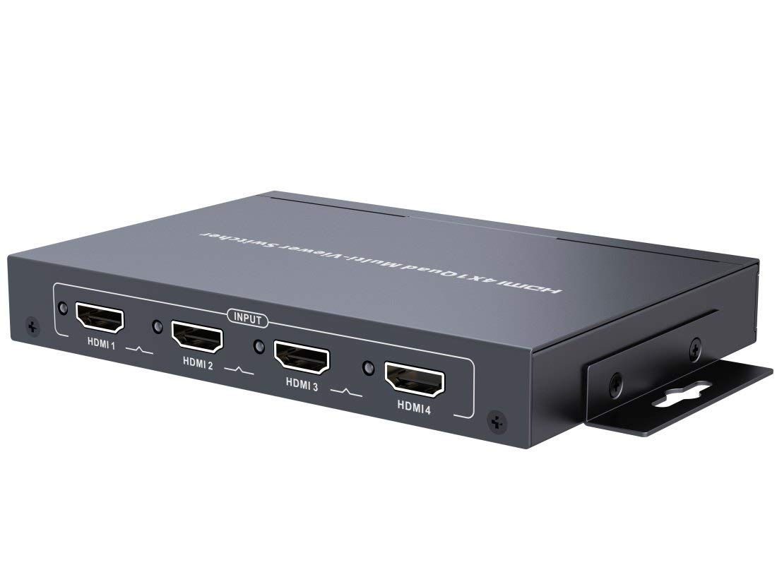 PremiumCord HDMI 4x1 Quad Multi Viewer con telecomando e alimentatore di rete, alloggiamento in metallo, risoluzione video Full HD 1080p 60Hz, HDCP, colore argento