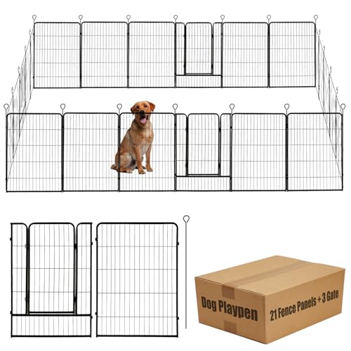 Dog Playpen,48 in(H) Pet Fence Outdoor for Rv Camping,Garden Fence Animal Barrie for Yard,Total 24 Panels with Gate 56Ft(L) Black Metal Temporary Fencing