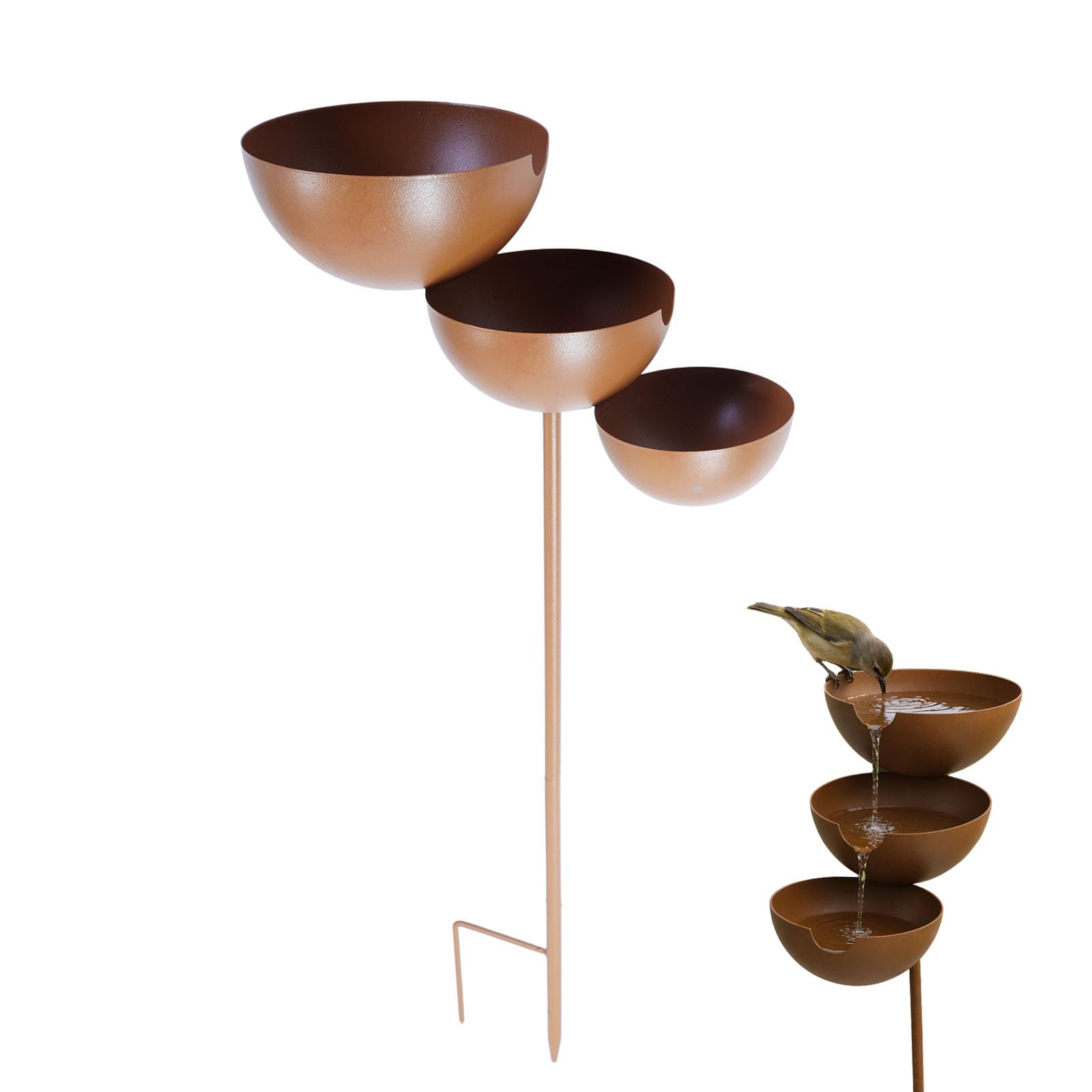 Metal Bird Bath Garden Stake Vintage Birdbath Bowl 3-Tier Rain Catcher Bee Watering Station Water Feeder For Butterfly Drinking Cup Garden Decor Feeding Cups
