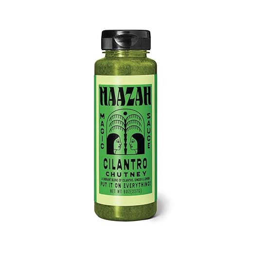 MAAZAH Cilantro Chutney - Premium Sauce/Condiment/Dressing/Marinade, Herby & Vibrant, Add Flavor in a Flash, Good on Everything, Sugar Free, Gluten Free, Vegan, Nut Free 8oz