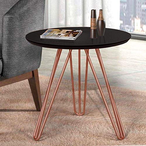 Mesa Lateral de Canto Preto com Pé Metal Cobre