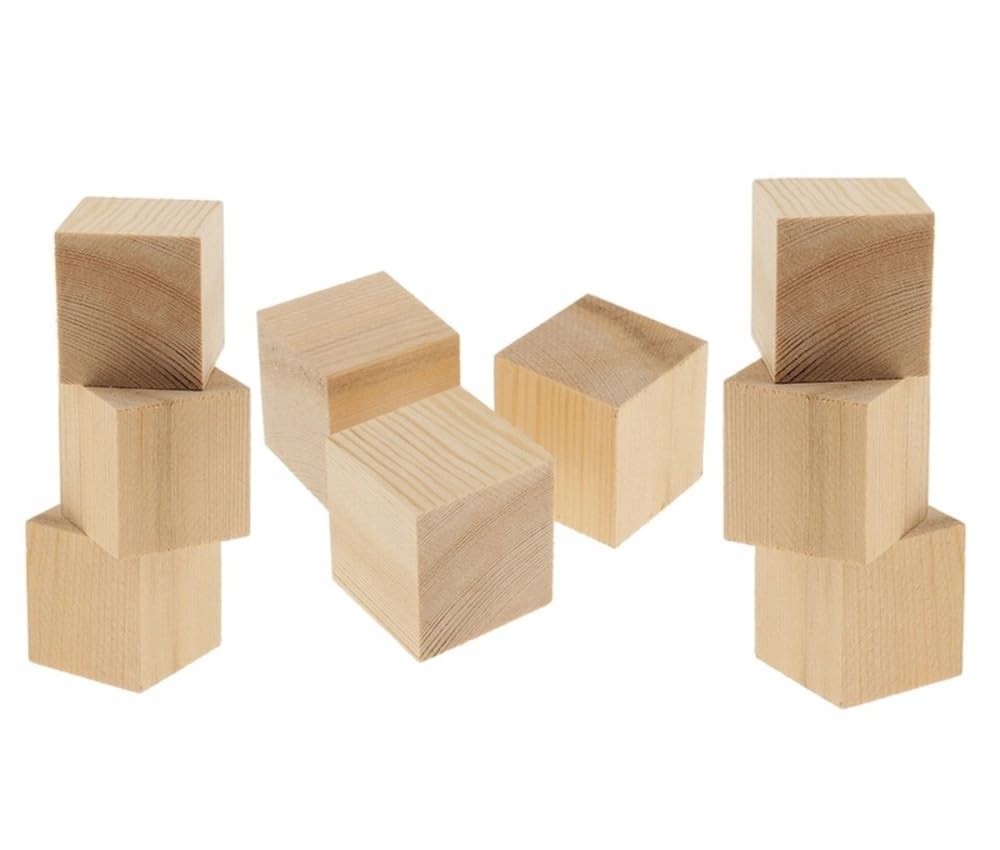 Wooden World 10 x Cubes Raw wooden dices art craft wood shape square - 30 mm