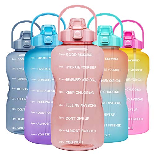 Venture Pal 1 Gallon Large Motivational Sports Water Bottle with Time Marker & Straw, Leakproof BPA Free Reusable Fitness Water Jug for Gym,Work and Outdoor Sports-Light Pink