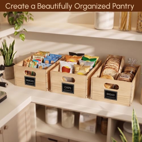 3 Pack Pantry Organizer Baskets, Wooden Crates with Built-in Handles, 8.5 x 11.5in Stackable Pantry Storage Bins, Wooden Storage Box for Pantry Cabinet Organization - image 2