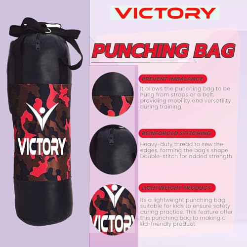Image of VICTORY Boxing Kit for Kids| Pack of 4 (Boxing Gloves, Head Guard & Filled Punching Bag) | Boxing Training Punching Bag for Boys & Girls |