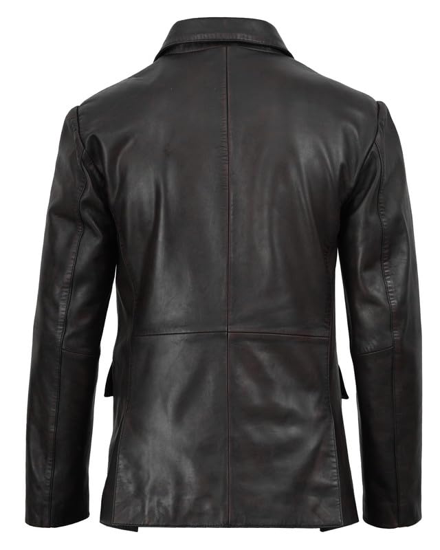 Image of Blingsoul Mens Leather Blazer - Casual Leather Sport Coat with Notch Lapel, Real Lambskin Leather Jacket for Men
