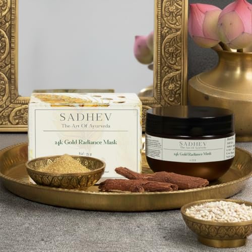 Image of Sadhev Ayurvedic 24K Gold Radiance Mask | Restores Brightness | Reduces Pigmentation | Calms & Revitalizes Skin| All Skin Types (75 g)