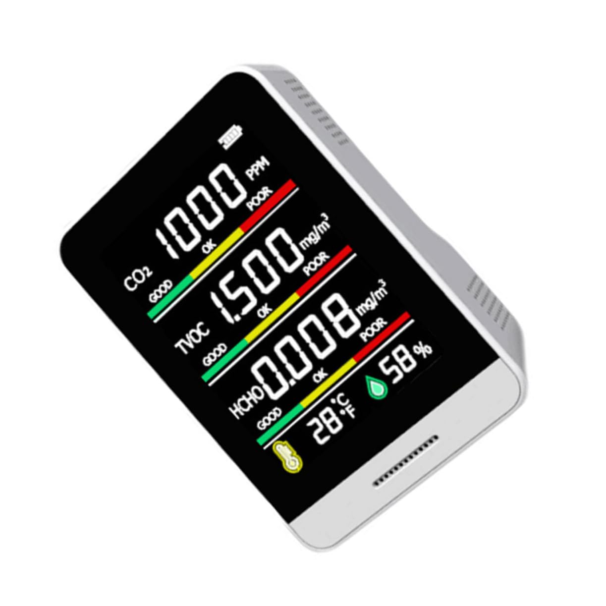 Air Quality Monitor with Temperature Humidity Detection Portable Desktop Hygrothermograph for Home Office School and Travel USB Rechargeable