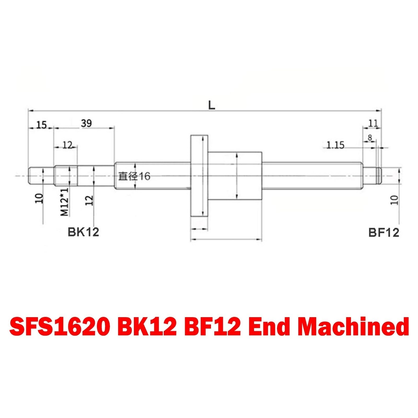 Zestaw śrub kulowych, SFU1620 16x20 C7 Walcowana śruba kulowa BK12 BF12 z nakrętką do drukarki 3D 300-1000mm(500mm 19.69" long)