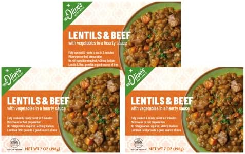 Miss Olive's Lentil & Beef with Vegetables in Hearty Sauce Microwavable Meal (Pack of 3)