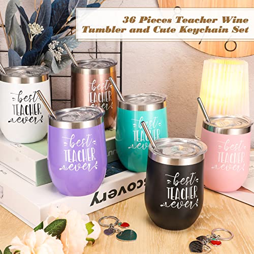 36 Pcs Teacher Appreciation Gift Sets 12 Oz Teacher Wine Tumbler For Women Valentines Day Gift For Teacher Thank You Gift Teacher Birthday Gifts Best Teacher Ever Cup And Keychain (Multi Color) #TOP4