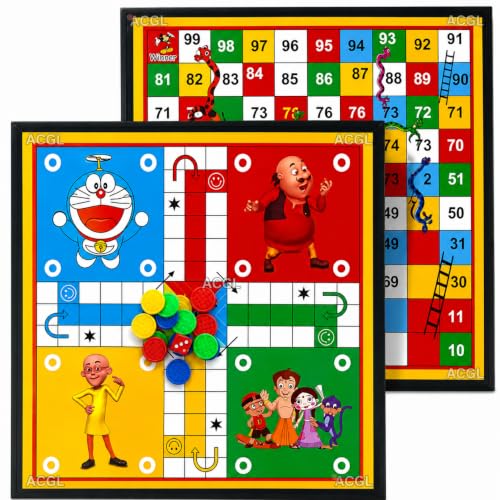 Image of Wooden Ludo & Snakes and Ladders Board Game | 12 x 12 Inch Multicolour 2-in-1 Classic Indoor Family Game for Kids & Adults | Fun & Learning | Made in India