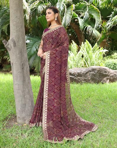 Image of Yashika Women's Georgette Saree with Lace |Solid Digital Printed Patola Saree for Women