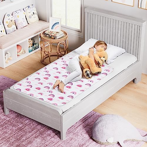 Image of Lynmark Potty Training Mattress Protector Pee Pads for Kids - Waterproof Toddler Bed Wetting Mat for Toilet Training - Non-Slip Washable Bedwetting Topper Absorbs Up to 2000ml - 53 inch x 33 inch, Rainbow