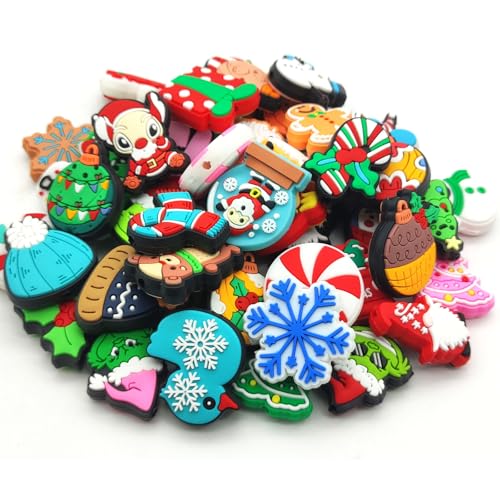 YOKUSHI 50 Pcs Christmas Focal Beads for Pens Bulk Spooky Charms Fall Loose Rubber Winter Snowman Shaped Bead for Keychain DIY Beadable Pens Making Supplies (Christmas)