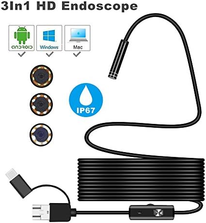 YSBER Ear Endoscope Camera, Waterproof HD Borescope Inspection Camera Visual Earpick Tool with 6 Adjustable Led for Android Micro, Type c, USB PC (Black)