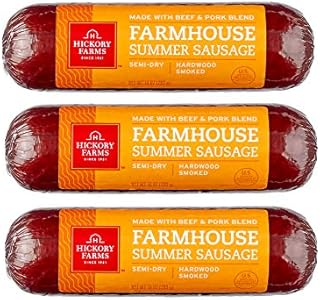 Hickory Farms Farmhouse Summer Sausage 3-Pack, 10 ounces each | Great for Snacking, Entertaining, Charcuterie, Ready to Eat, High Protein, Low Carb, Keto, Gluten Free, Premium Beef and Pork