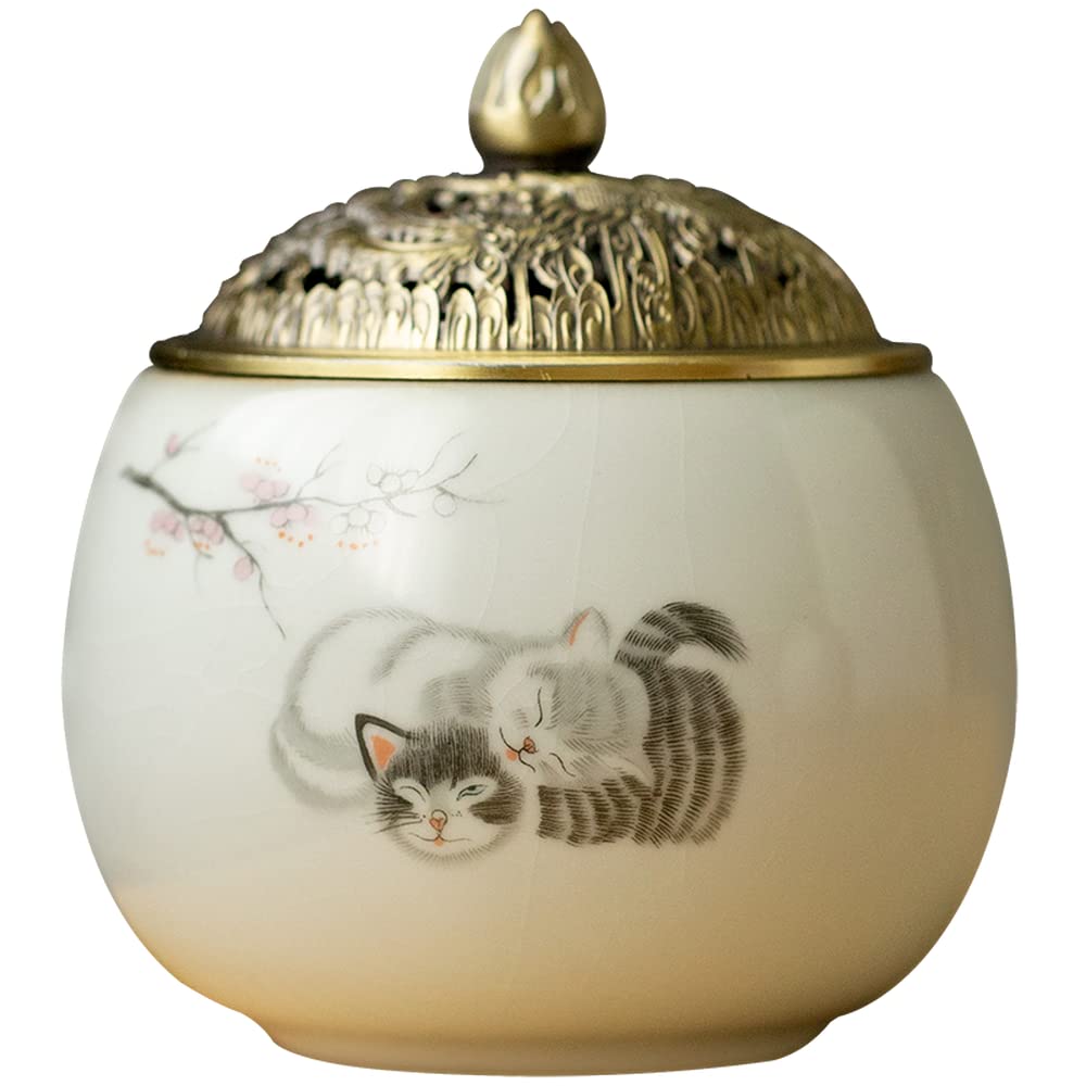 Brûleur d'encens chinois en céramique de table haute qualité motif chat