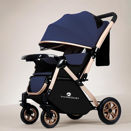 Multi-Purpose, Multi-Adjustment Stroller pram Travel Friendly, Broad seat & Bed Buggy for 0-36 Months (Blue)