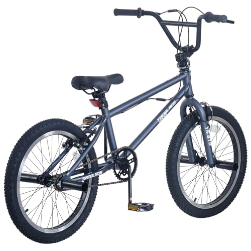 LSBIKE 20 Inch BMX Bike Freestyle BMX Bicycle with Black Steel Frame, 360° Rotatable Handlebar, Front & Rear Pegs, Aluminium Rims, Dual Brakes, for Teens & Adults (Grey) - Image 6