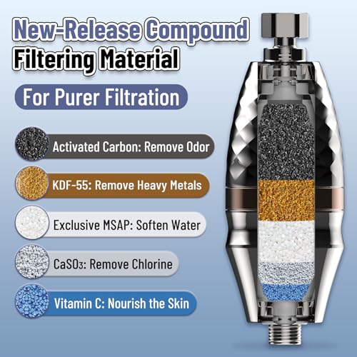BriskSpring Duschfilter mit Zeit-Erinnerung, Duschfilter mit Vitamin C für hartes Wasser, Kalkfilter Dusche zur Entfernung von Chlor und Schwermetallen, 2-in-1 Wasserenthärter, Silber