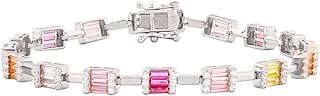 سوار تنس فضة استرليني عيار 925 مرصع باحجار بقطع مستطيل متعدد الالوان One Size زركونيا مكعب للنساء