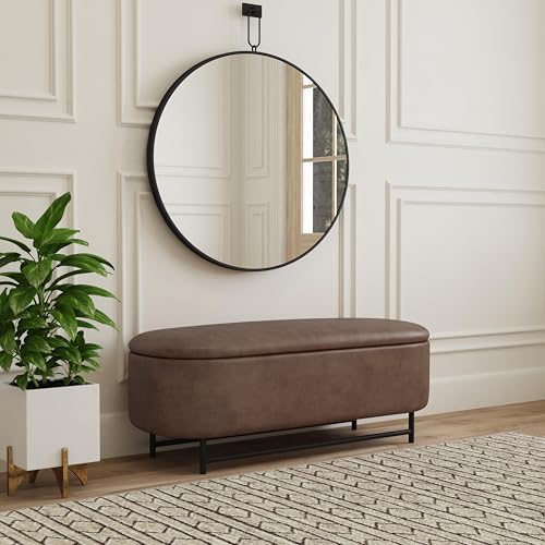 Image of HomePop 46 inch Ellipse Storage Bench with Metal Legs - Brown Faux Leather