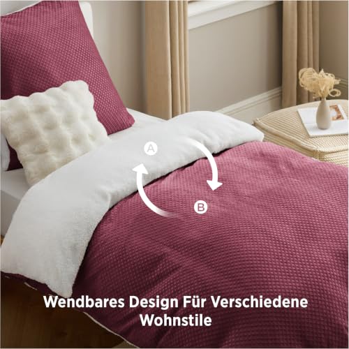 BEDSURE Flanell Bettwäsche 135x200 2tlg. - Weinrotes Set, 80x80 Kissen – Ansicht 4