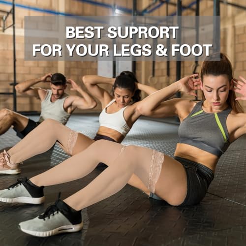 Image of Athbavib Thigh High Sheer Compression Stockings for Women, 15-20 mmHg Closed Toe Compression Socks for Swelling, Soreness