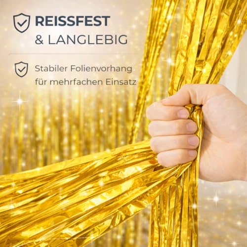Lametta Vorhang gold - 200 x 100 cm - Glitzervorhang für Türrahmen als Dekoration, Party, Hochzeit, Deko Geburtstag für Kinder & Erwachsene (Gold)