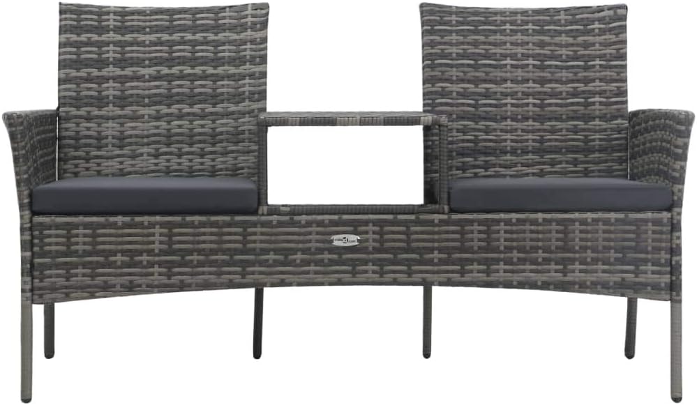 vidaXL Modern 2-Seater Patio Sofa with Tea Table - Weather-Resistant & Lightweight - Poly Rattan Outdoor Furniture Set - Anthracite