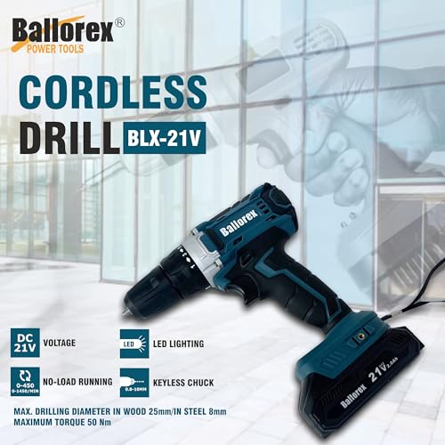 Image of (KS-21VD) Cordless Drill Machine /Driver with 2 Batteries Reversible Switch Multi-Torque Clutch, Keyless Chuck - Wood, Metal & Concrete, 5C 2Ah
