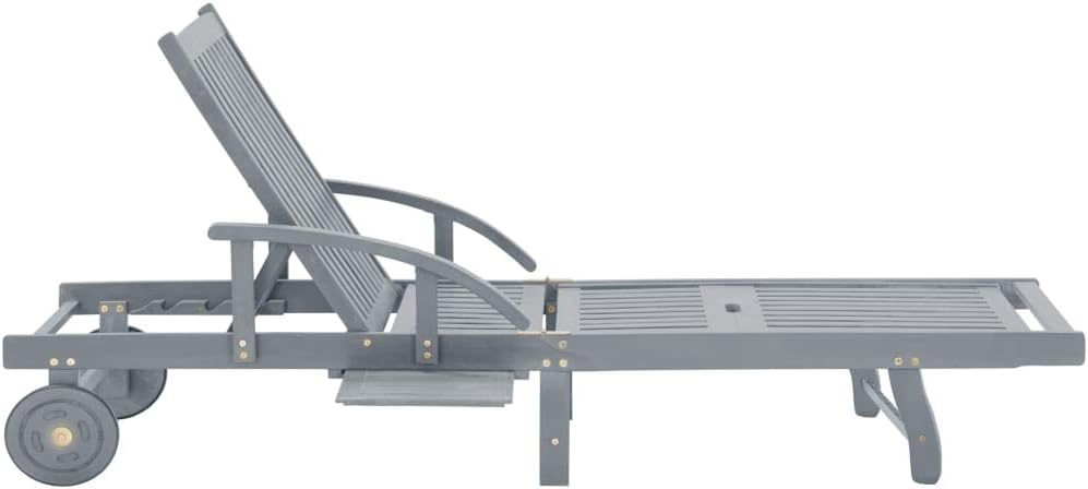 Patio Sun Lounger Gray,Outdoor Chaise Lounge,Patio Lounge Chair,Beach Sunbathing Chair,Camping Chair,Portable Loungers,Adjustable Backrest and Footrest,for Patios,Pools,Camping,Solid Acacia Wood