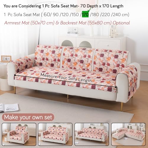 Image of HOKIPO 'Nature Muse' Premium HD Printed Holland Velvet Sofa Cover Mat for 1 /2 /3 Seater & L-Shape Sofa. Make Your Own Sofa Cover Set, Mat 70(D) x 170(L) cm, Autumn Maple (IN-917-D1)