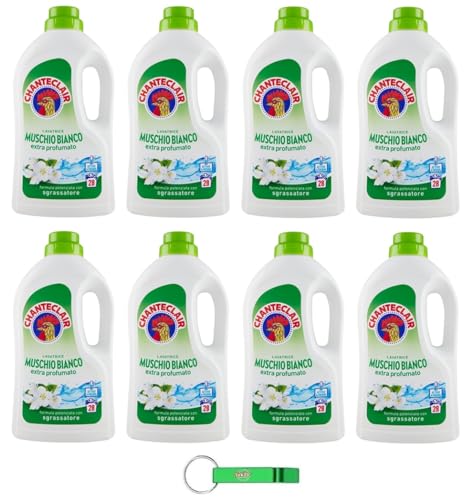 8x Chanteclair Lavatrice Weißer Moschus Detersivo Liquido - Flüssigwaschmittel für die Waschmaschine - Waschmittel Formel mit Entfetter 28 Wäschen 1260ml + Beni Culinari Kostenloser Schlüsselanhänger