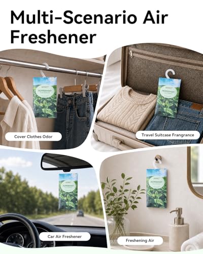 Image of MYARO Hanging Sachets Air Freshener for Home: 12 Packs Clean & Fresh Hanging Scented Sachet Bags for Closet, Clothes, Lingerie Drawer, Car, Bedroom, Laundry Fragrance Gift for New House (Mint)