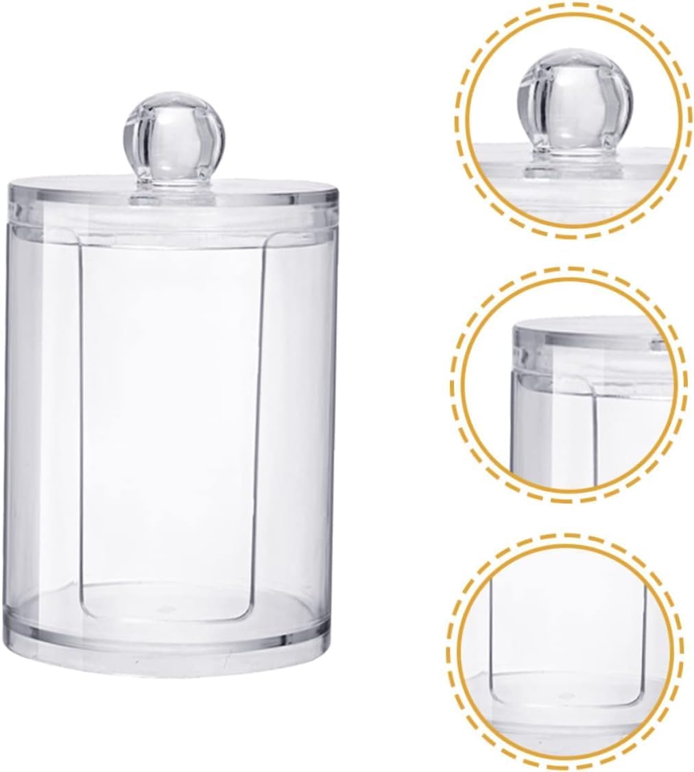 TERXA Makeup Removal Pad Storage Box | Round Transparent Cotton Swab Container With Lid | Bathroom Storage Organizer | Cosmetics/Makeup Storage Box | Cotton Buds Dispenser (Pack of 1)